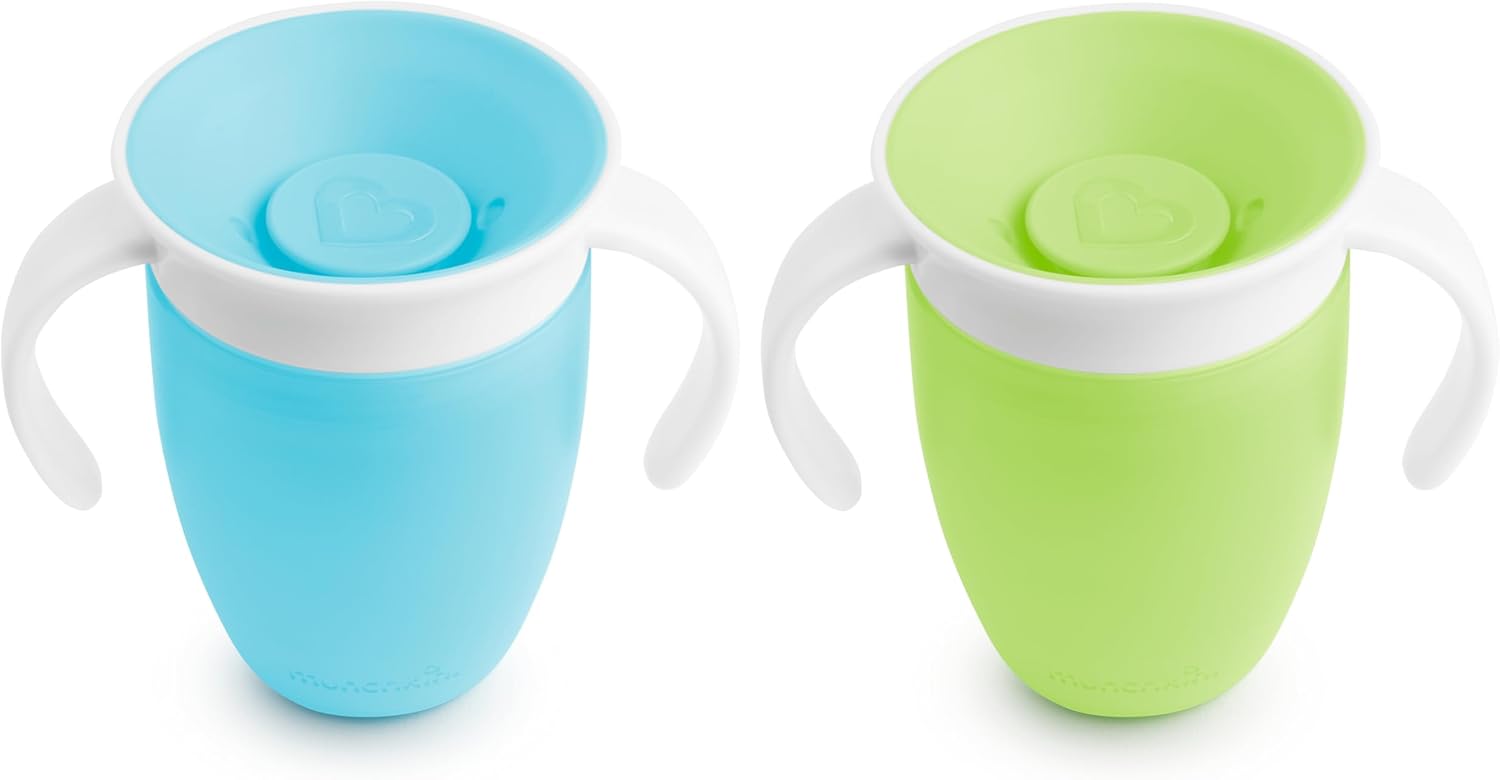 Munchkin Miracle 360 Sippy Cup | Trainer Toddler Cup | BPA Free Baby & Toddler Cups w.Handles | Non Spill Cup | Dishwasher Safe Baby Cup | Leakproof Cup | 6+ Months| 7oz/207ml | 2 Pack | Blue/Green-6