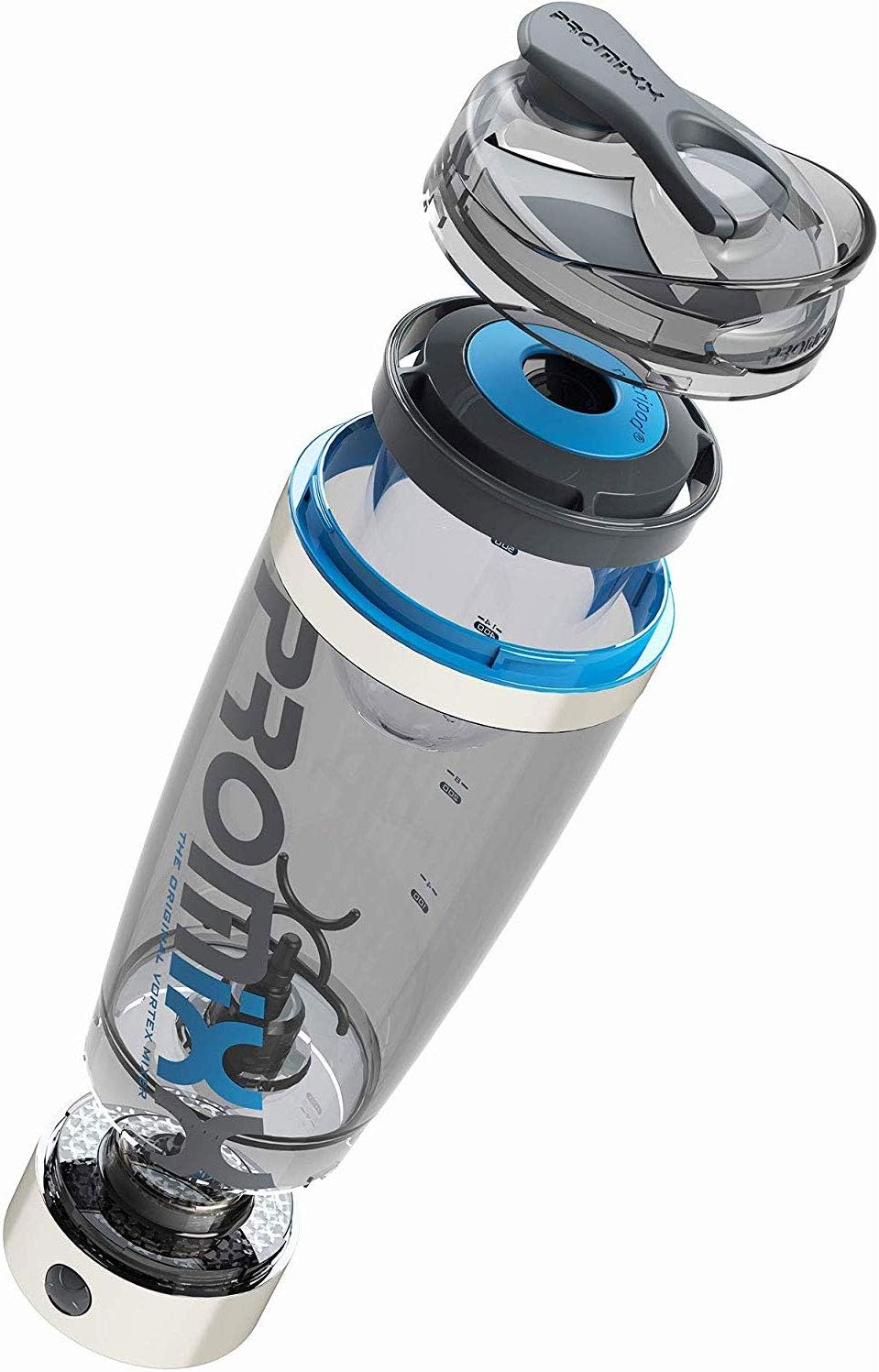 Promixx Pro Shaker Bottle (iX-R Edition) | Rechargeable, Powerful for Smooth Protein Shakes | includes Supplement Storage - BPA Free | 600ml Cup (Silver Blue/Gray)-7