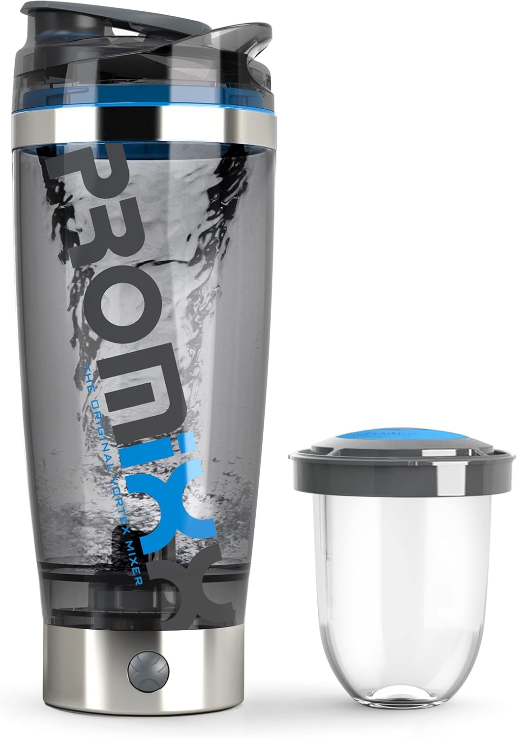 Promixx Pro Shaker Bottle (iX-R Edition) | Rechargeable, Powerful for Smooth Protein Shakes | includes Supplement Storage - BPA Free | 600ml Cup (Silver Blue/Gray)-8