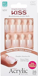 KISS Salon Acrylic Natural Collection, Brief Encounter, Real Short Length Square Fake Nails Includes 28 False Nails, Nail Glue, Nail File, and Manicure Stick