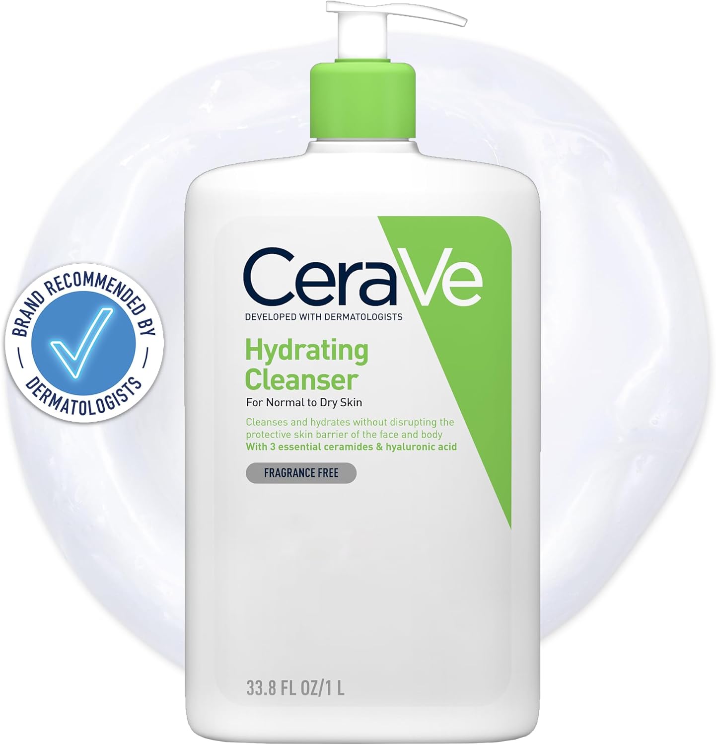 CeraVe Hydrating Cleanser with Hyaluronic Acid and 3 Essential Ceramides for Normal to Dry Skin 1L-0