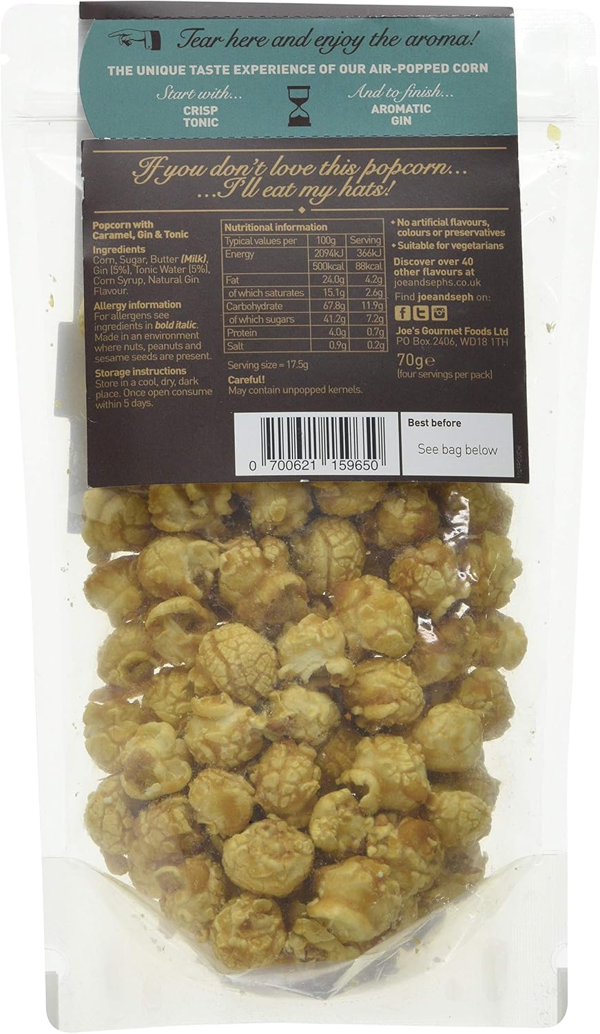 Joe & Seph's Gin & Tonic Popcorn Pouch, 70 g (Pack of 1)-1