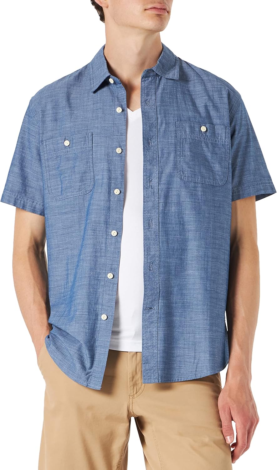 Amazon Essentials Men's Short-Sleeve Chambray Shirt-0