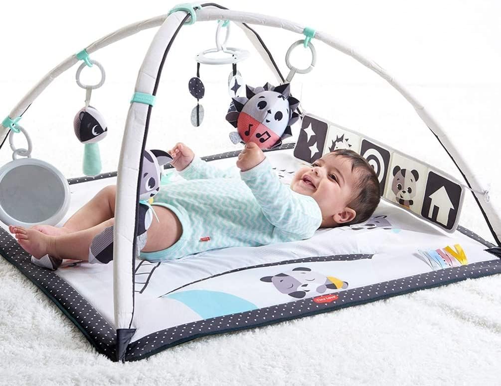 Tiny love black and white gymini, 2-in-1 musical baby play mat, 0+ months, baby play gym, 18 activities, interactive musical toy, high contrast baby book, adjustable arches, magical tales-5