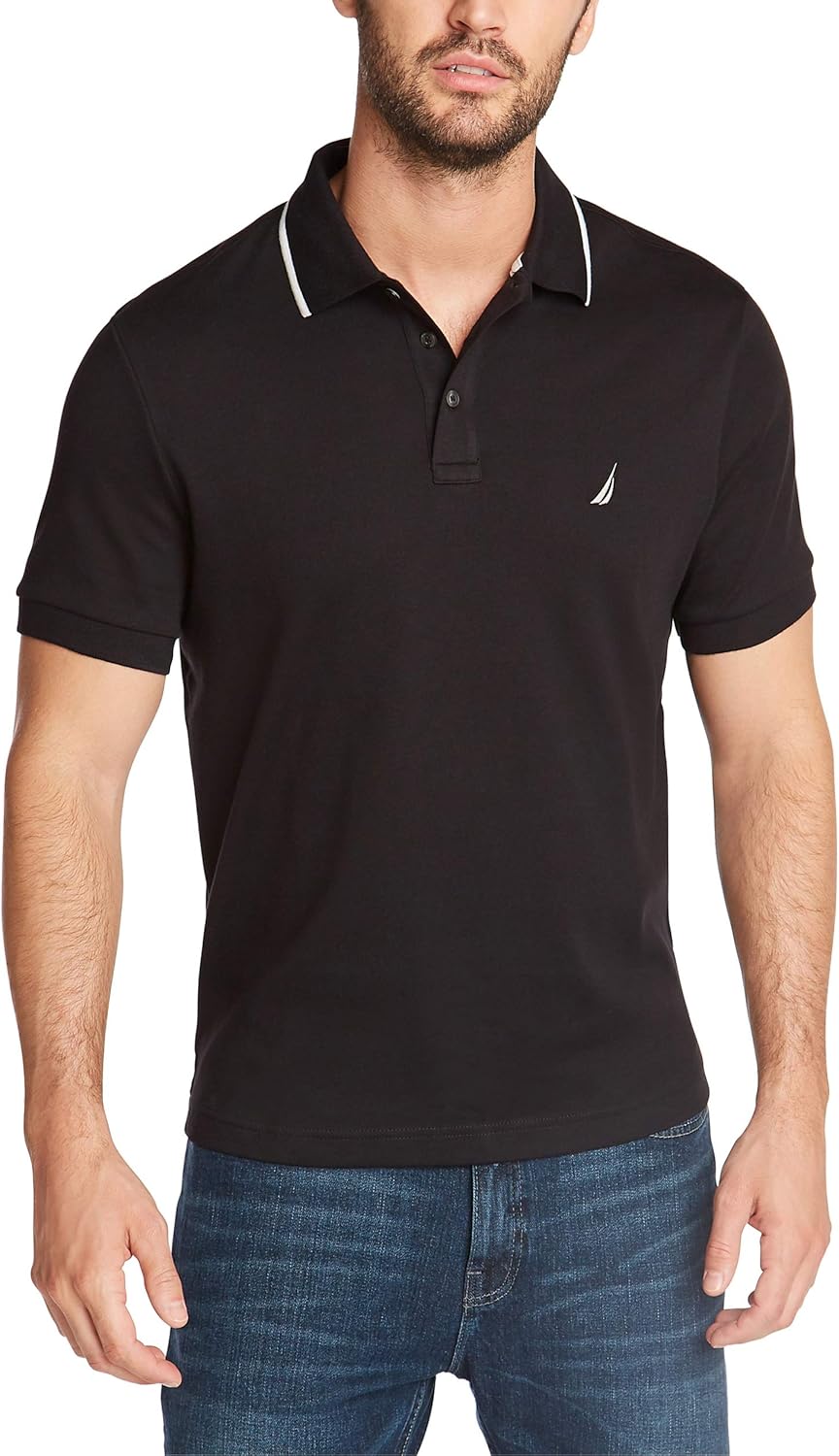 Nautica Men's Classic Fit Short Sleeve Dual Tipped Collar Polo Shirt-0