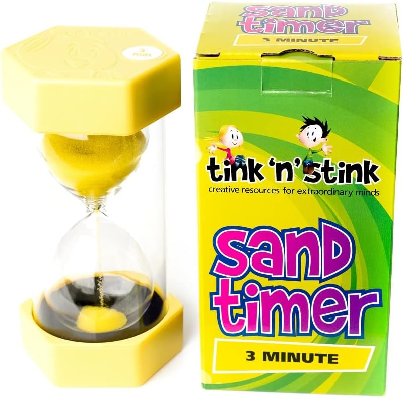 Tink n Stink Large Sand Timer 3 Minute Yellow Hourglass with Robust End Caps Quiet Time Management Classroom Games Home Office…-7