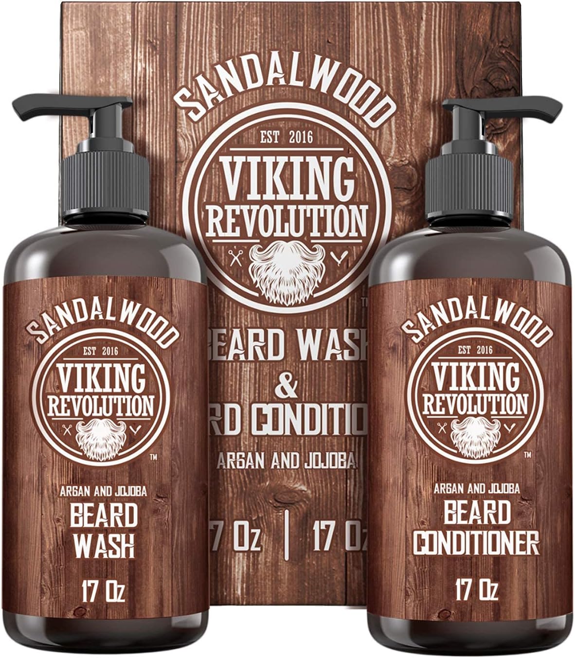 Viking Revolution - Beard Shampoo And Conditioner - Natural Beard Wash & Beard Conditioner With Argan & Jojoba Oils - Softens & Strengthens - Gifts For Men - Sandalwood - 2 x 500 ml-0