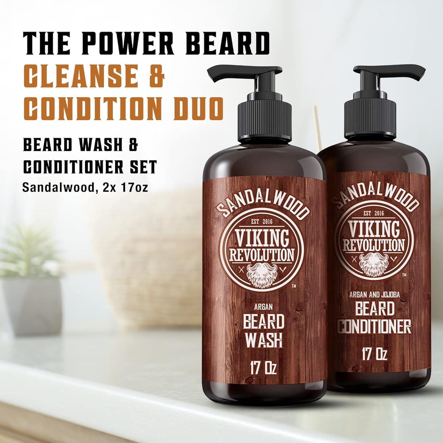 Viking Revolution - Beard Shampoo And Conditioner - Natural Beard Wash & Beard Conditioner With Argan & Jojoba Oils - Softens & Strengthens - Gifts For Men - Sandalwood - 2 x 500 ml-1