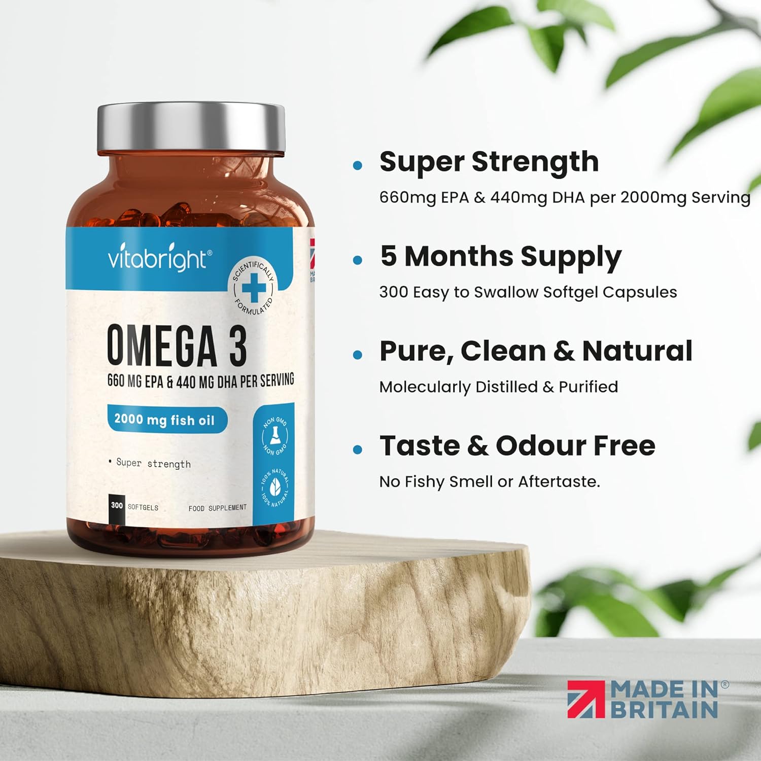 Super Strength Omega 3 Fish Oil 2000mg x5 Months, Omega 3 Fatty Acids Supplements (Stronger Than Just Cod Liver Oil Omega 3) Omega 3 DHA EPA High Strength, Omega 3 Capsules High Strength VitaBright-2