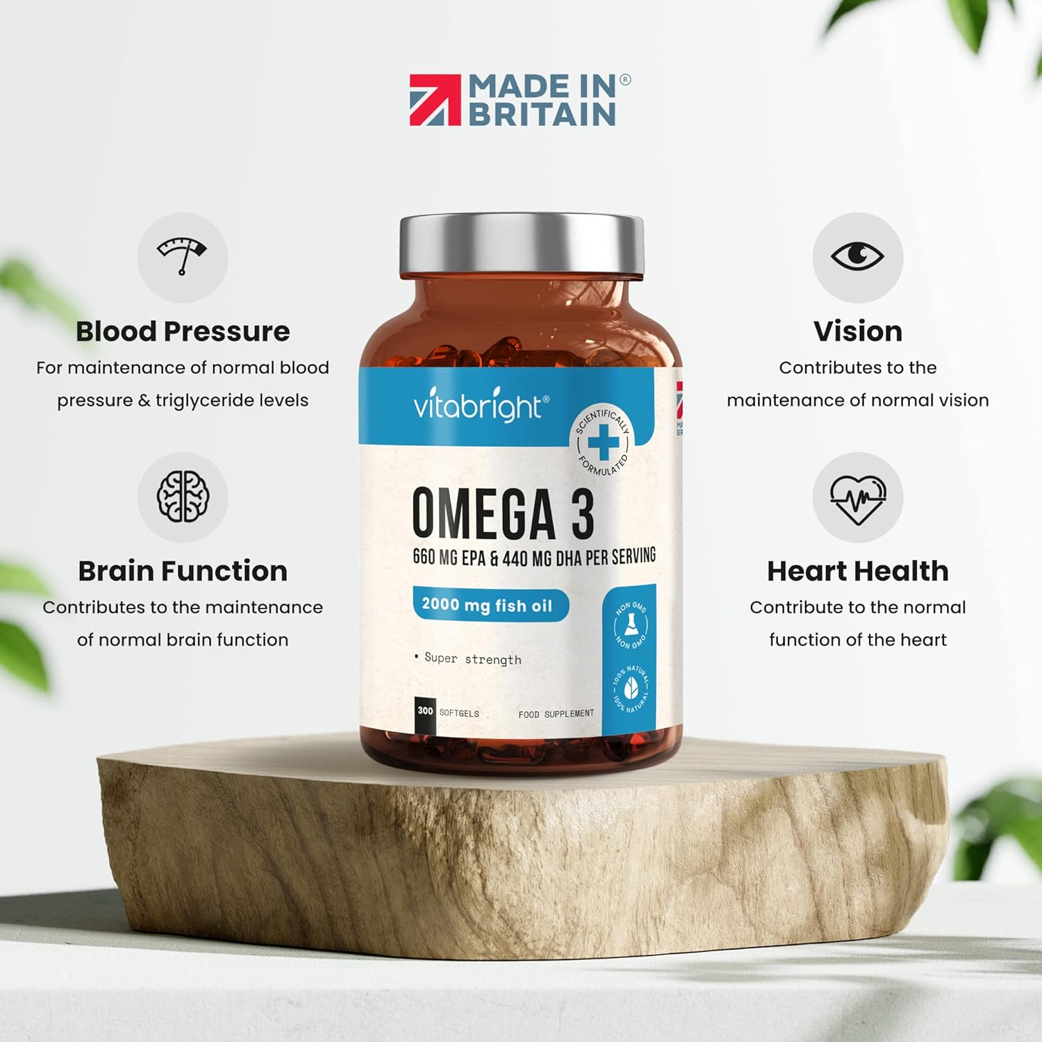 Super Strength Omega 3 Fish Oil 2000mg x5 Months, Omega 3 Fatty Acids Supplements (Stronger Than Just Cod Liver Oil Omega 3) Omega 3 DHA EPA High Strength, Omega 3 Capsules High Strength VitaBright-3