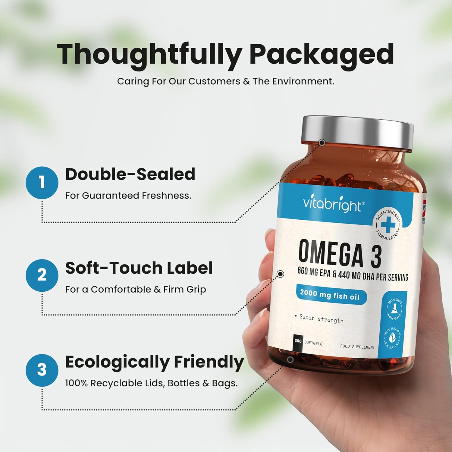 Super Strength Omega 3 Fish Oil 2000mg x5 Months, Omega 3 Fatty Acids Supplements (Stronger Than Just Cod Liver Oil Omega 3) Omega 3 DHA EPA High Strength, Omega 3 Capsules High Strength VitaBright-4