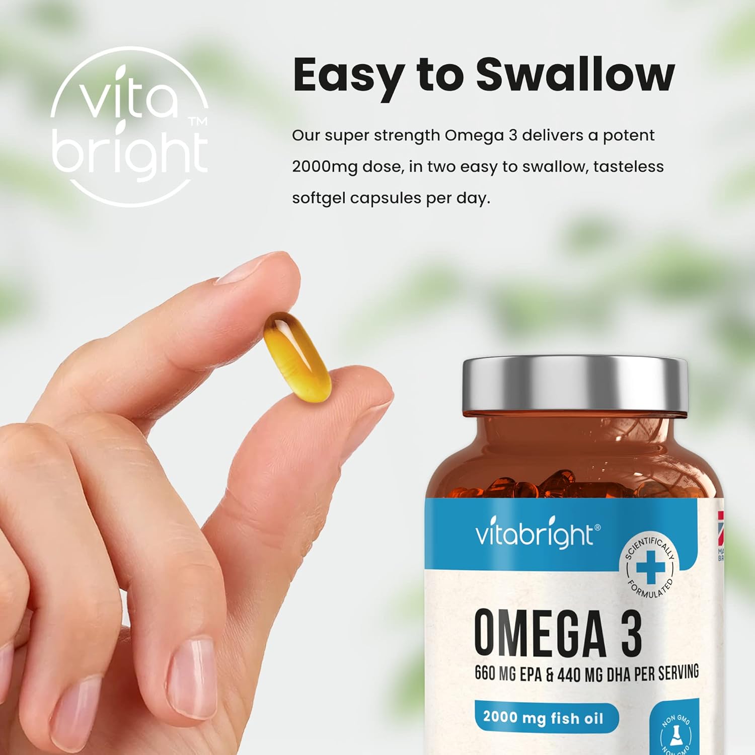 Super Strength Omega 3 Fish Oil 2000mg x5 Months, Omega 3 Fatty Acids Supplements (Stronger Than Just Cod Liver Oil Omega 3) Omega 3 DHA EPA High Strength, Omega 3 Capsules High Strength VitaBright-5