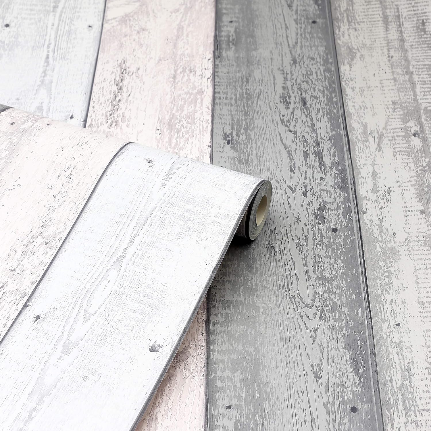 Arthouse Pink & Grey Painted Wood Effect Wallpaper - Wide Wood Planks - Distinctive & Modern has a Natural Beauty of its own - Palette of Greys & Pinks Softens & Introduces a Light & Airy Feel 902809-1