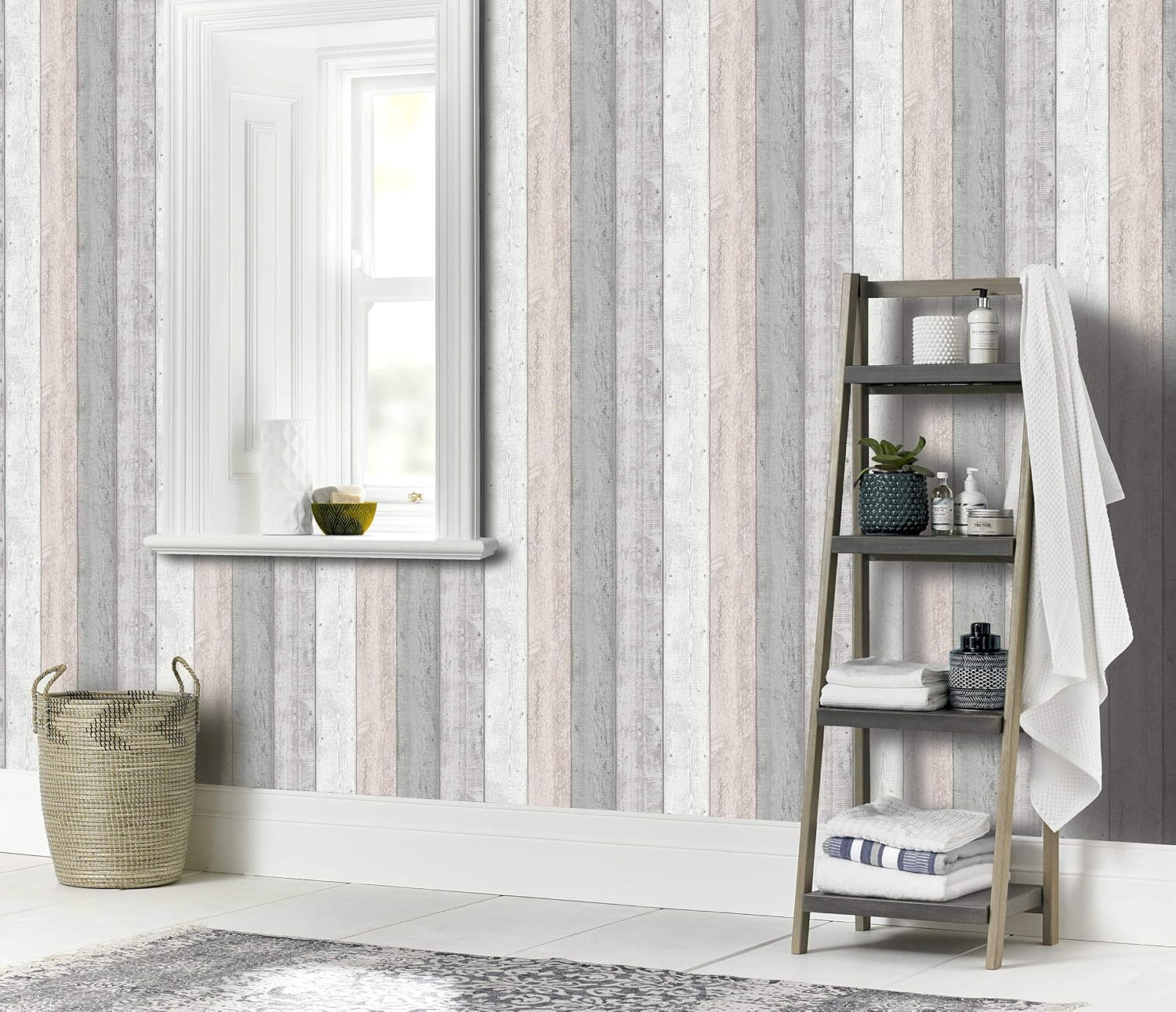 Arthouse Pink & Grey Painted Wood Effect Wallpaper - Wide Wood Planks - Distinctive & Modern has a Natural Beauty of its own - Palette of Greys & Pinks Softens & Introduces a Light & Airy Feel 902809-2