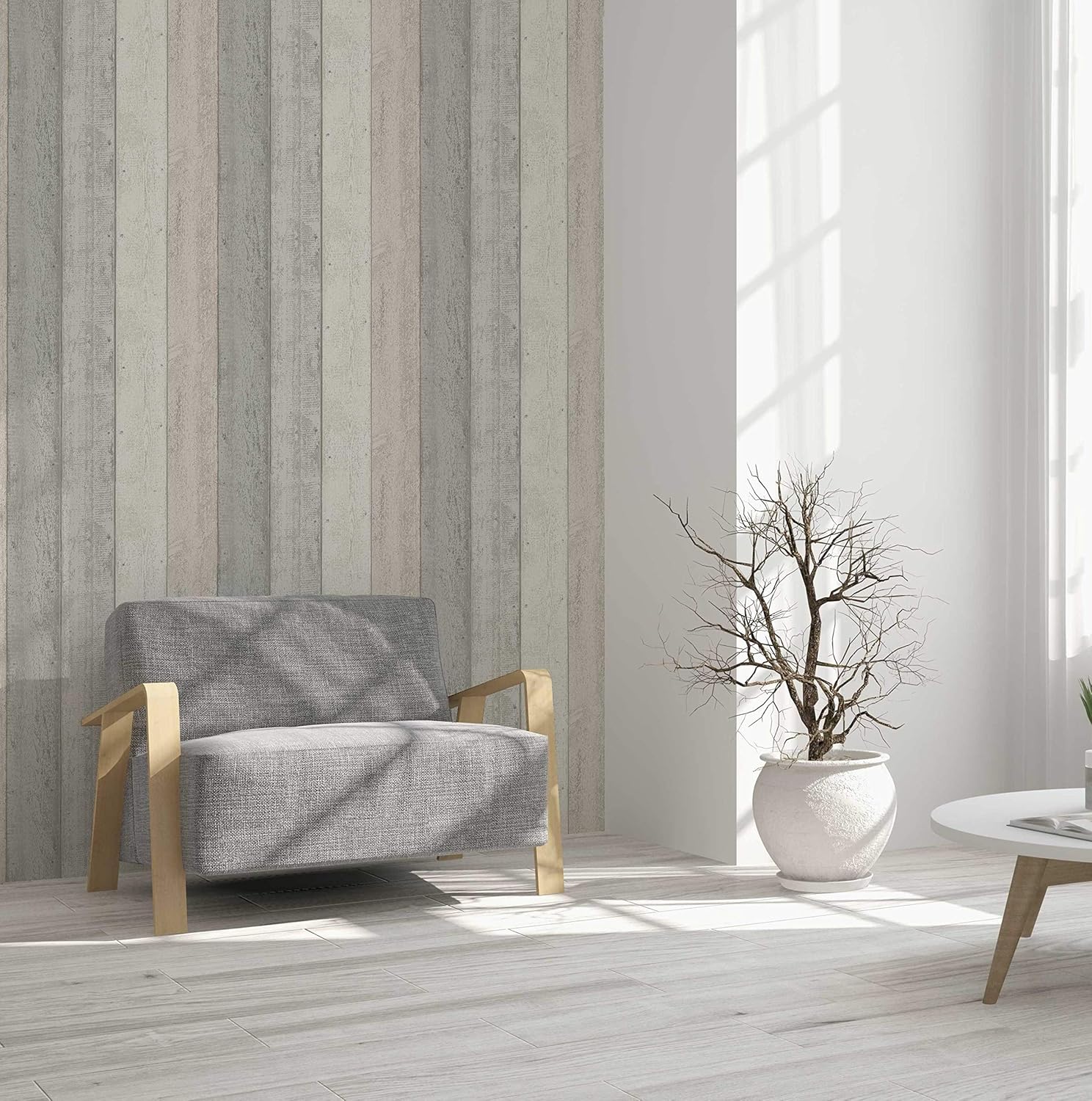 Arthouse Pink & Grey Painted Wood Effect Wallpaper - Wide Wood Planks - Distinctive & Modern has a Natural Beauty of its own - Palette of Greys & Pinks Softens & Introduces a Light & Airy Feel 902809-4