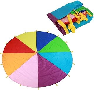 Kids Parachute Giant Multicolored Kid’s Play Parachute Canopy with 16 Handles Indoor & Outdoor Games and Exercise Toy Promote Teamwork, Fitness, Social Bonding(3.6m)