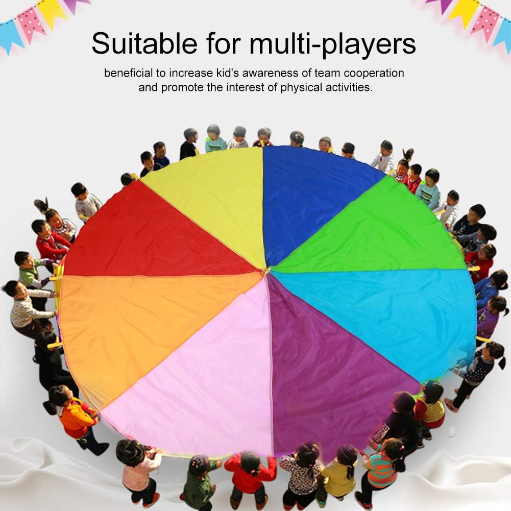 Kids Parachute Giant Multicolored Kid’s Play Parachute Canopy with 16 Handles Indoor & Outdoor Games and Exercise Toy Promote Teamwork, Fitness, Social Bonding(3.6m)-1