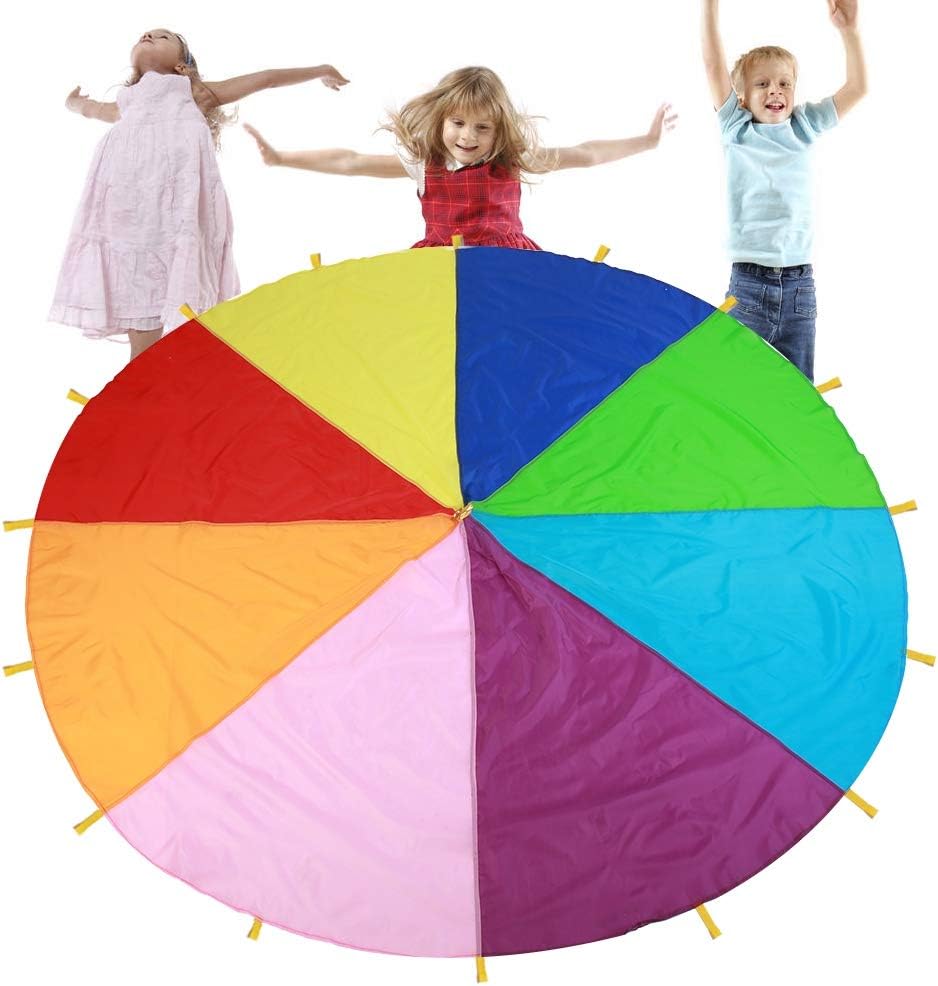 Kids Parachute Giant Multicolored Kid’s Play Parachute Canopy with 16 Handles Indoor & Outdoor Games and Exercise Toy Promote Teamwork, Fitness, Social Bonding(3.6m)-2