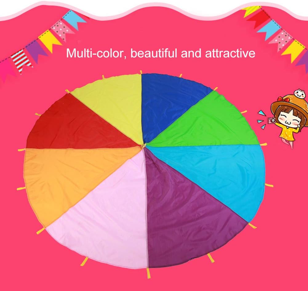 Kids Parachute Giant Multicolored Kid’s Play Parachute Canopy with 16 Handles Indoor & Outdoor Games and Exercise Toy Promote Teamwork, Fitness, Social Bonding(3.6m)-3