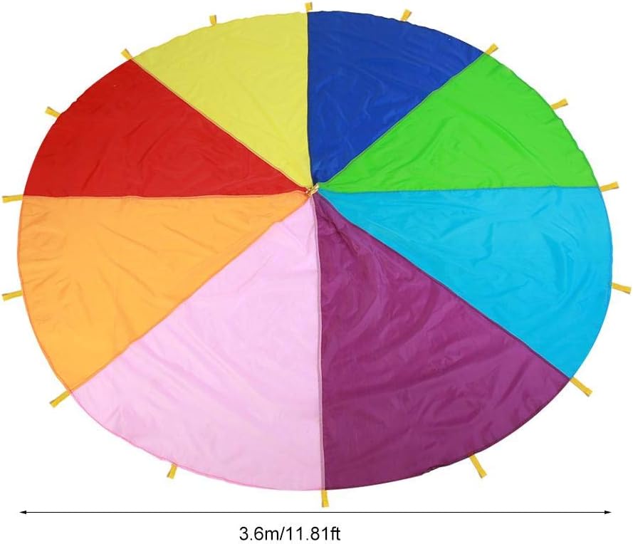 Kids Parachute Giant Multicolored Kid’s Play Parachute Canopy with 16 Handles Indoor & Outdoor Games and Exercise Toy Promote Teamwork, Fitness, Social Bonding(3.6m)-8