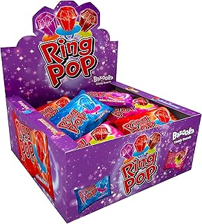 Ring Pop, Individually Wrapped Variety Party Pack, 24 Lollipops of Assorted Flavours -Blue Raspberry, Strawberry, Cola and Blackcurrant