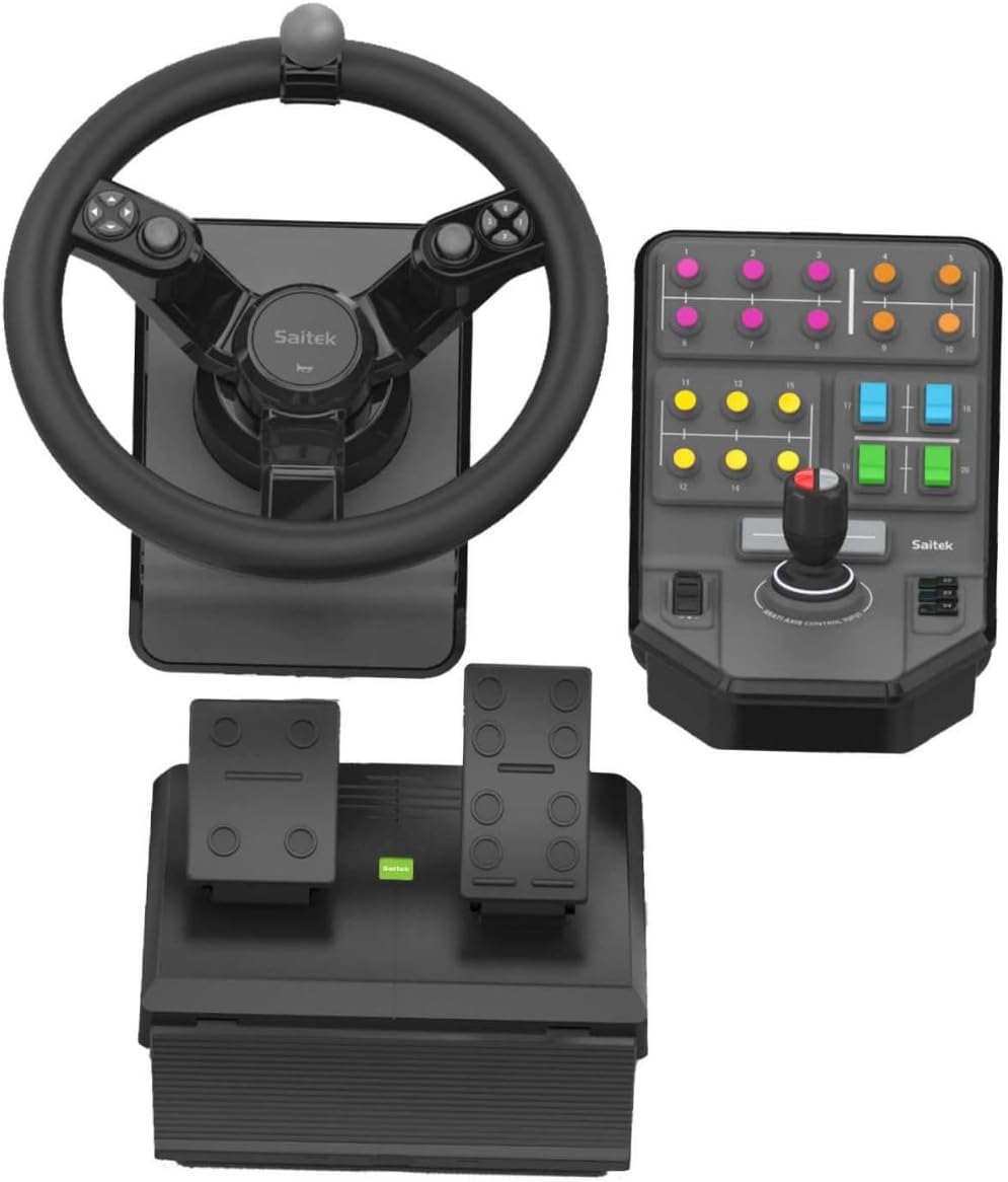 Logitech G Saitek Farm Sim Controller, Heavy Equipment Bundle for Farming Simulator, Gaming Steering Wheel and Pedals with Control Panel, 900° Wheel, 38+ Assignable Buttons, USB, PC/Mac - Black-0