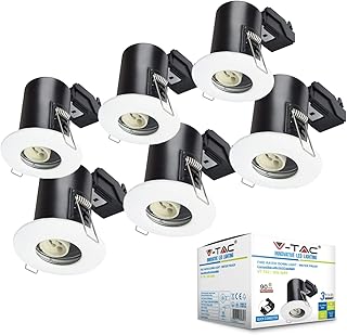 V-TAC Downlights for Ceiling Fire Rated Fitting for LED Downlights IP65 Waterproof Fire Rated Downlight Recessed GU10 Fitting [Pack of 6] White