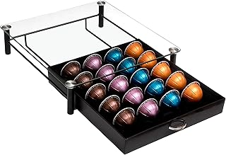 Amtido Vertuo Coffee Capsule Holder & Dolce Gusto Pod Storage Drawer - Tempered Glass Top