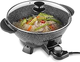 VonShef Electric Wok Non-Stick – 5L Electric Frying Pan with Lid, Multicooker Skillet, 4 Adjustable Temperature Controls up to 230°C, Cool Touch Handles & Detachable Power Cord – 1400W