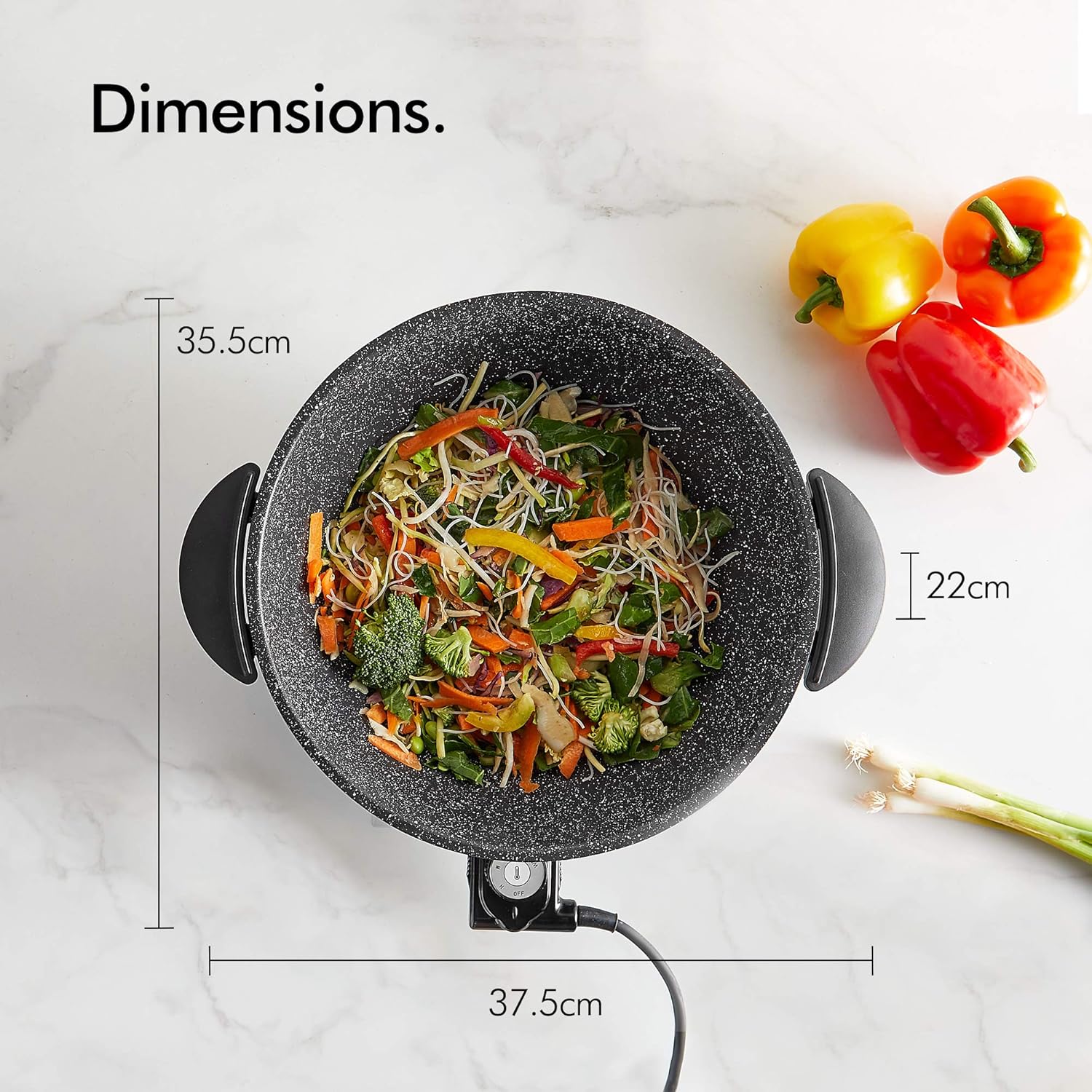 VonShef Electric Wok Non-Stick – 5L Electric Frying Pan with Lid, Multicooker Skillet, 4 Adjustable Temperature Controls up to 230°C, Cool Touch Handles & Detachable Power Cord – 1400W-6