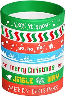 FEPITO 35 Pieces Christmas Wristband Silicone Wristbands Rubber Band Bracelets for Christmas Party Decoration Supplies 7 Merry Xmas Patterns