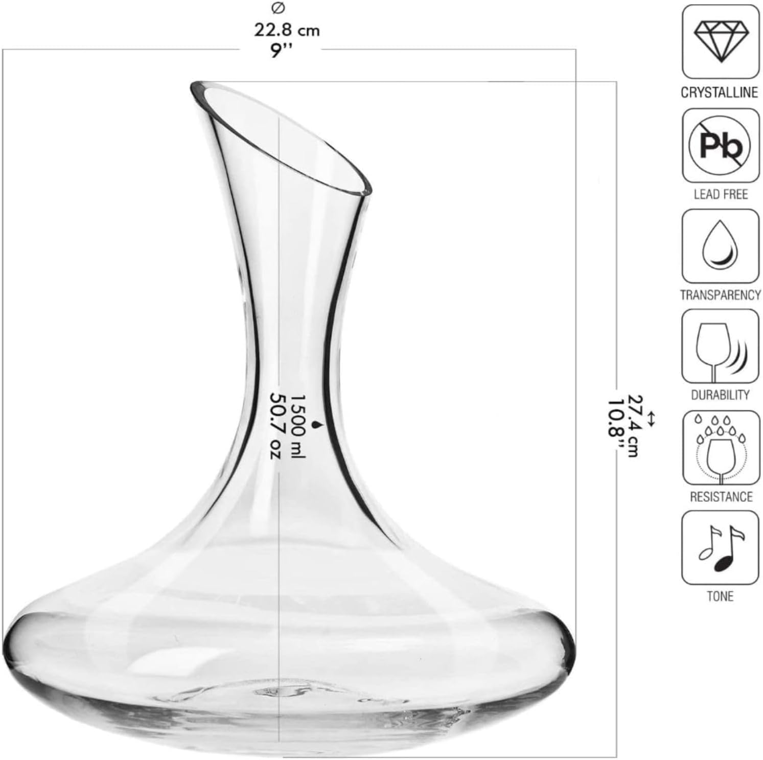 KROSNO Red Wine Decanter Carafe Glass | 1500 ML | Avant-Garde Collection | Perfect for Home, Restaurants and Kitchen Unit | Glass Water Jug, Large Wine Decanters and Carafes-1