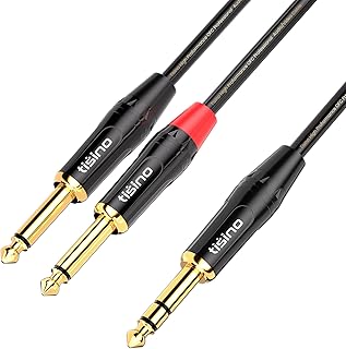 Tisino 6.35mm TRS Stereo Jack to Dual 6.35mm TS Mono Plug Y-Splitter Insert Cable Lead Stereo Jack Cables - 1m