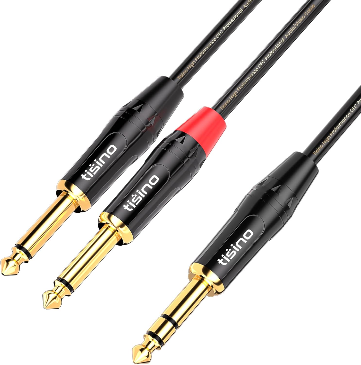 Tisino 6.35mm TRS Stereo Jack to Dual 6.35mm TS Mono Plug Y-Splitter Insert Cable Lead Stereo Jack Cables - 1m-0