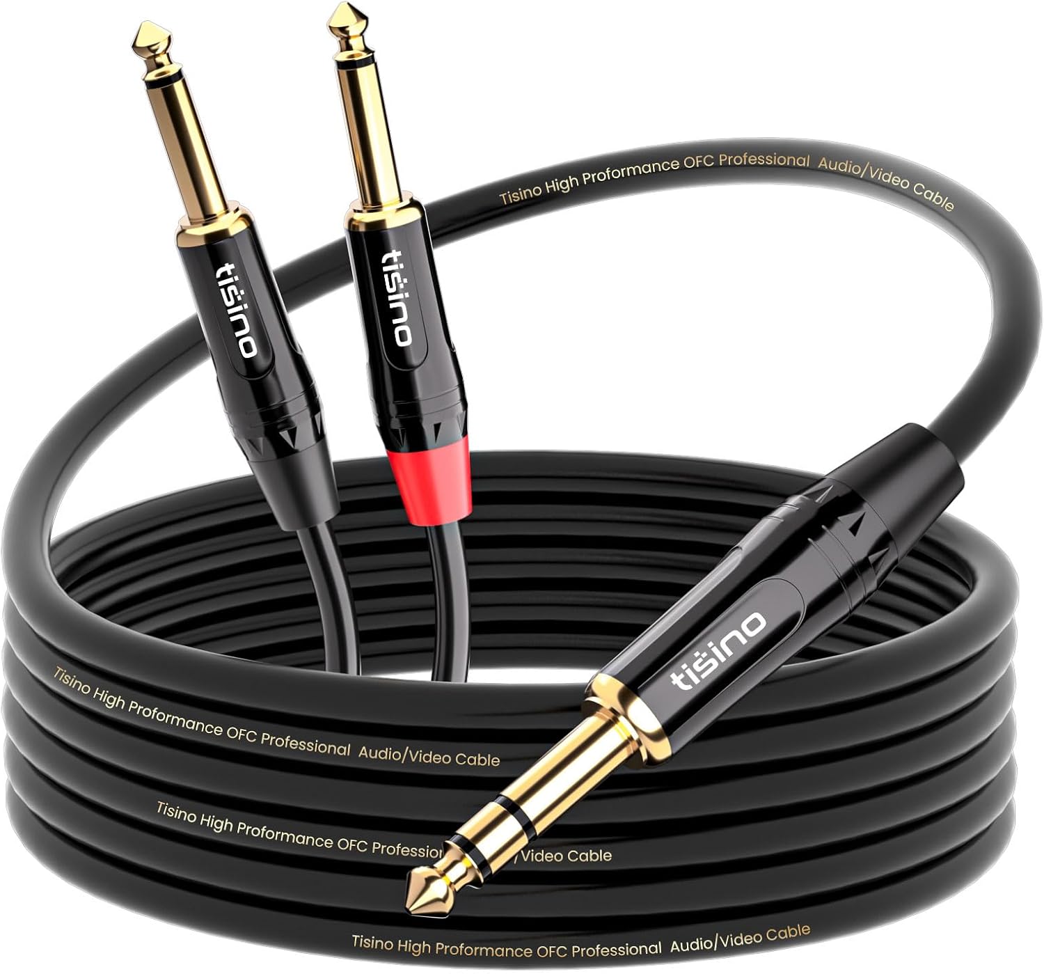 Tisino 6.35mm TRS Stereo Jack to Dual 6.35mm TS Mono Plug Y-Splitter Insert Cable Lead Stereo Jack Cables - 1m-1