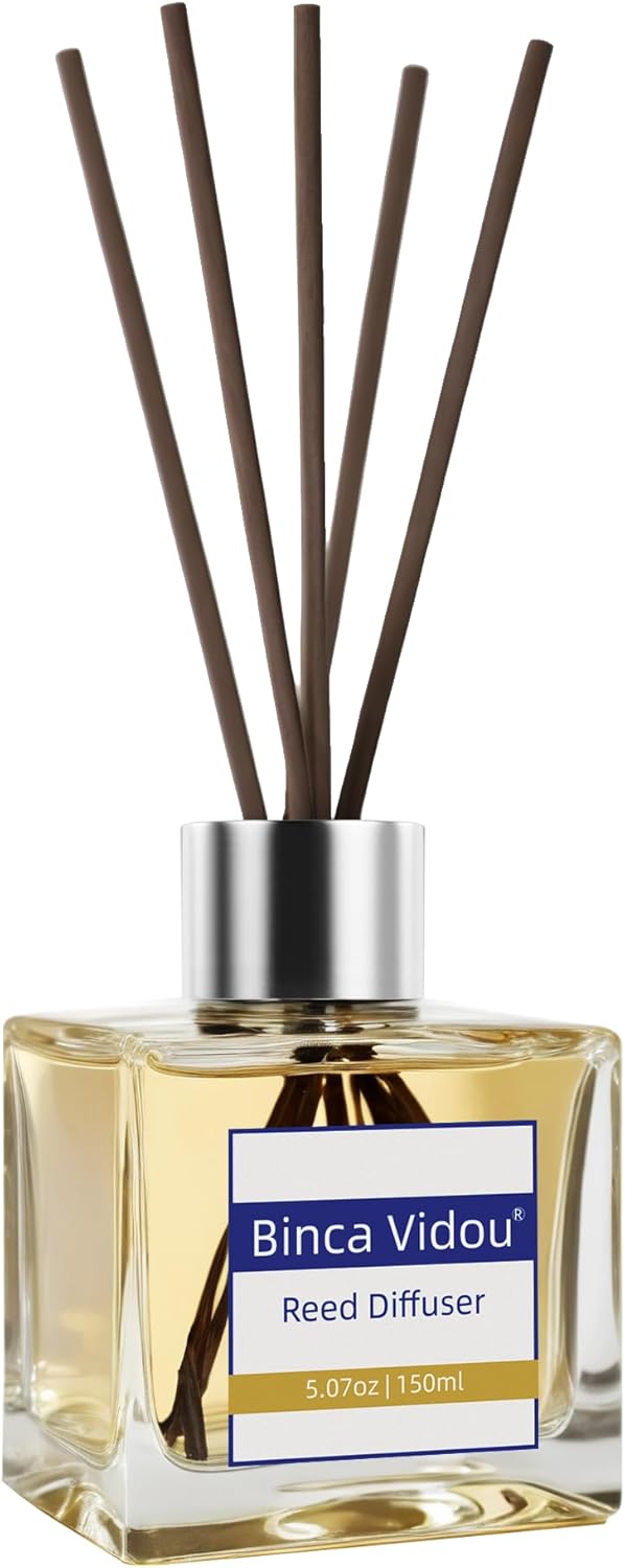 Binca Vidou Reed Diffuser Set, Bergamot Vanilla Lavender and Jasmine Scented Oil Reed Diffusers for Bedroom Living Room Office, Giftable & Stress Relief 150 ml/5.07 oz-6