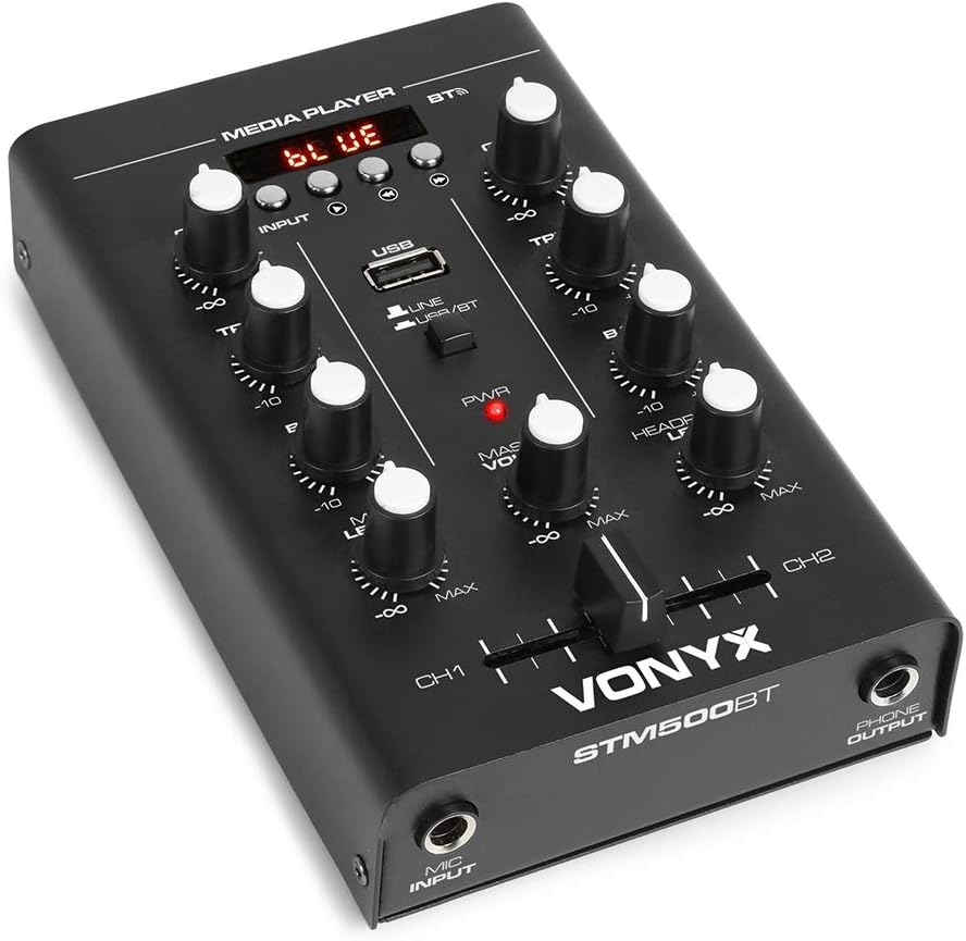 VONYX STM500BT 2-Channel DJ Mixer - Premium Audio Mixer with Bluetooth, USB, MP3 Support - Versatile Music Mixer for DJs, DJ Mixers, DJ Mixing Desk, DJ Music Mixer, 2 Channel Mixer-0