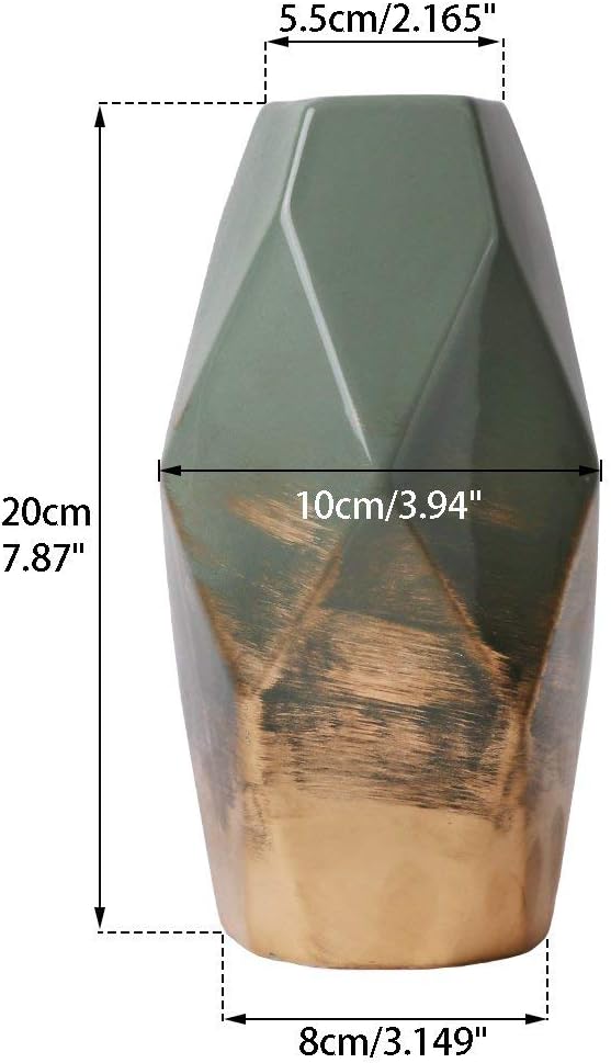 TERESA'S COLLECTIONS Diamond-shaped Vase for Flowers, Modern Green Gold Ceramic Vase for Gifts, Pottery Geometric Vases for Living Room, Home Decor, Mantlepiece, Table, 20cm Tall-4