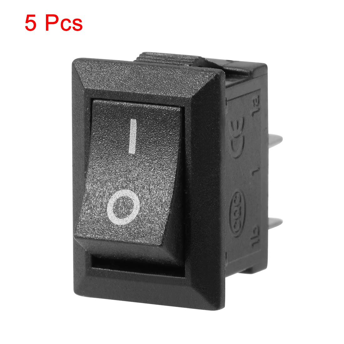 sourcing map 5PCS KCD11 AC 125V/6A 250V/3A SPST 2 Terminal 2 Position On/Off Boat Rocker Switch Black-1