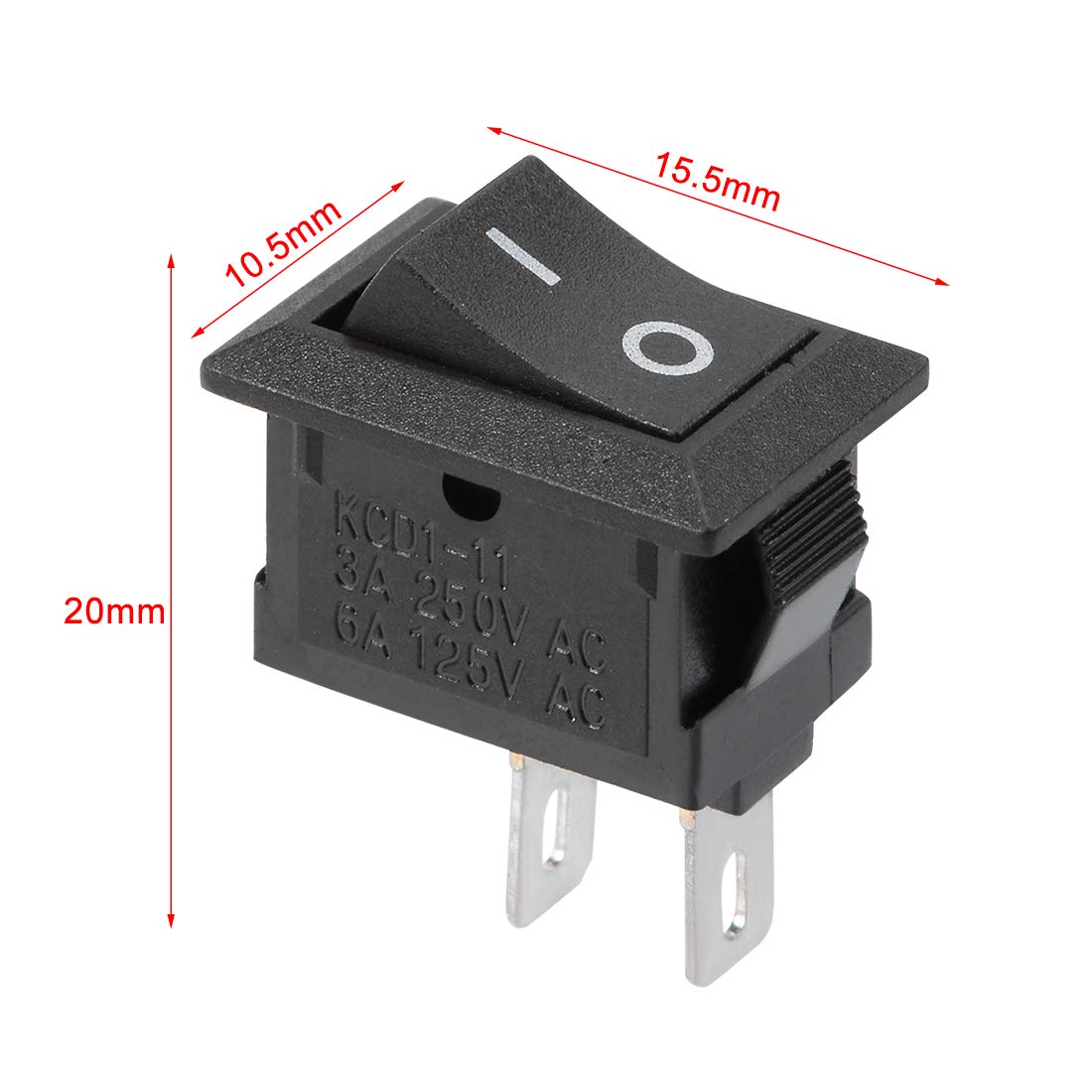 sourcing map 5PCS KCD11 AC 125V/6A 250V/3A SPST 2 Terminal 2 Position On/Off Boat Rocker Switch Black-2