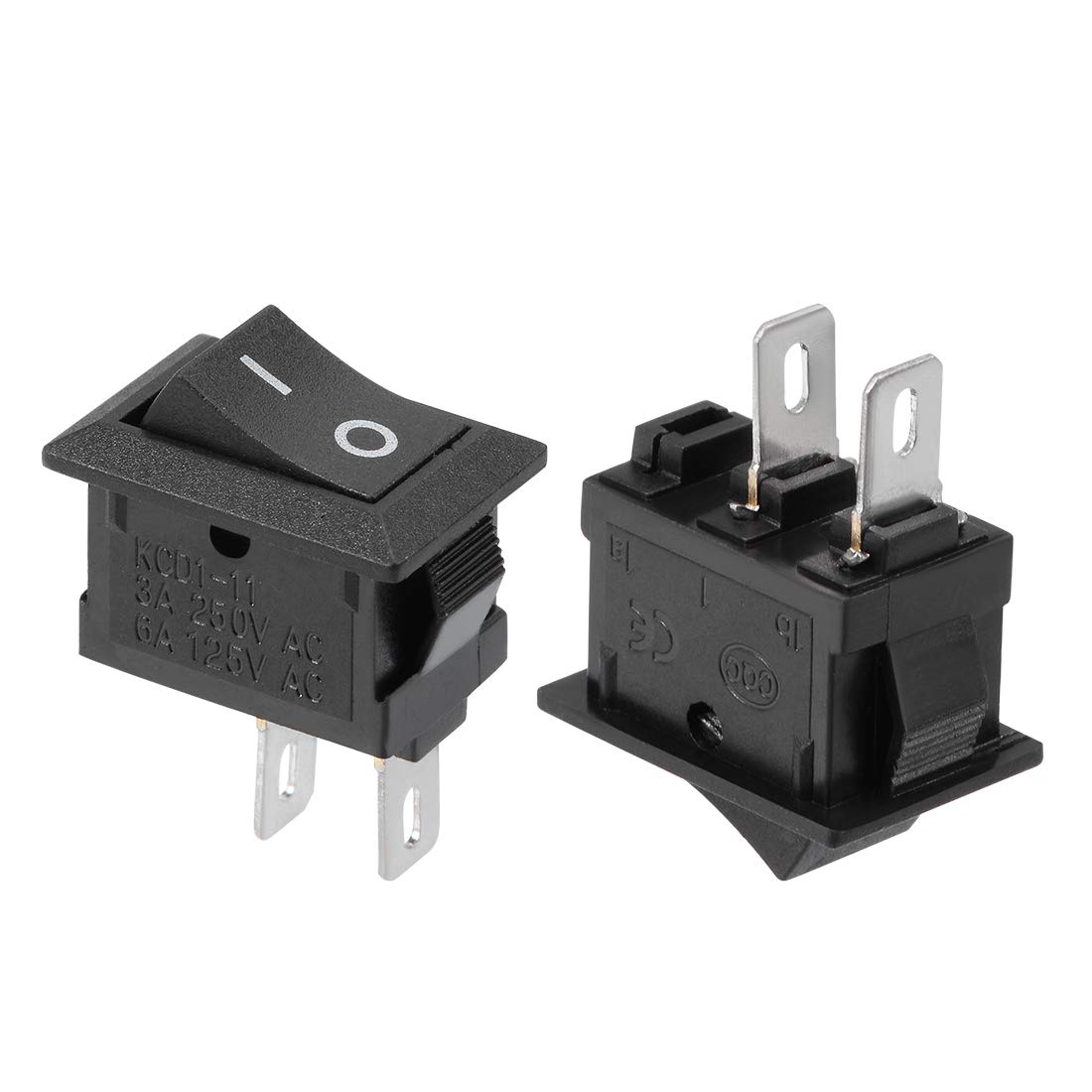 sourcing map 5PCS KCD11 AC 125V/6A 250V/3A SPST 2 Terminal 2 Position On/Off Boat Rocker Switch Black-3