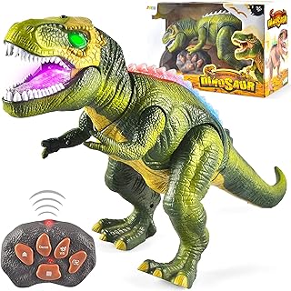 JOYIN LED Light Up Remote Control Dinosaur Walking and Roaring Realistic T-Rex Dinosaur Toys with Glowing Eyes, Walking Movement, Shaking Head For Toddlers Boys Girls