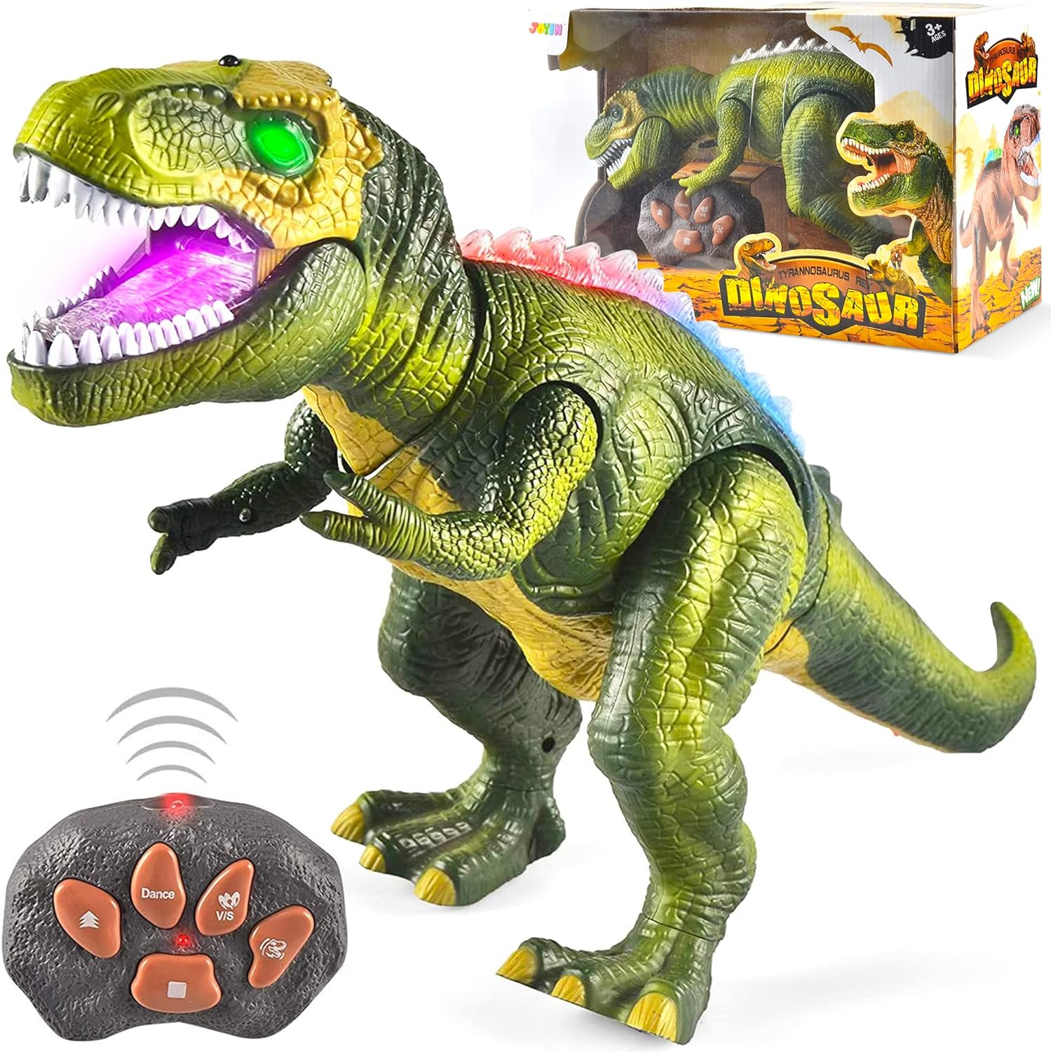 JOYIN LED Light Up Remote Control Dinosaur Walking and Roaring Realistic T-Rex Dinosaur Toys with Glowing Eyes, Walking Movement, Shaking Head For Toddlers Boys Girls-0