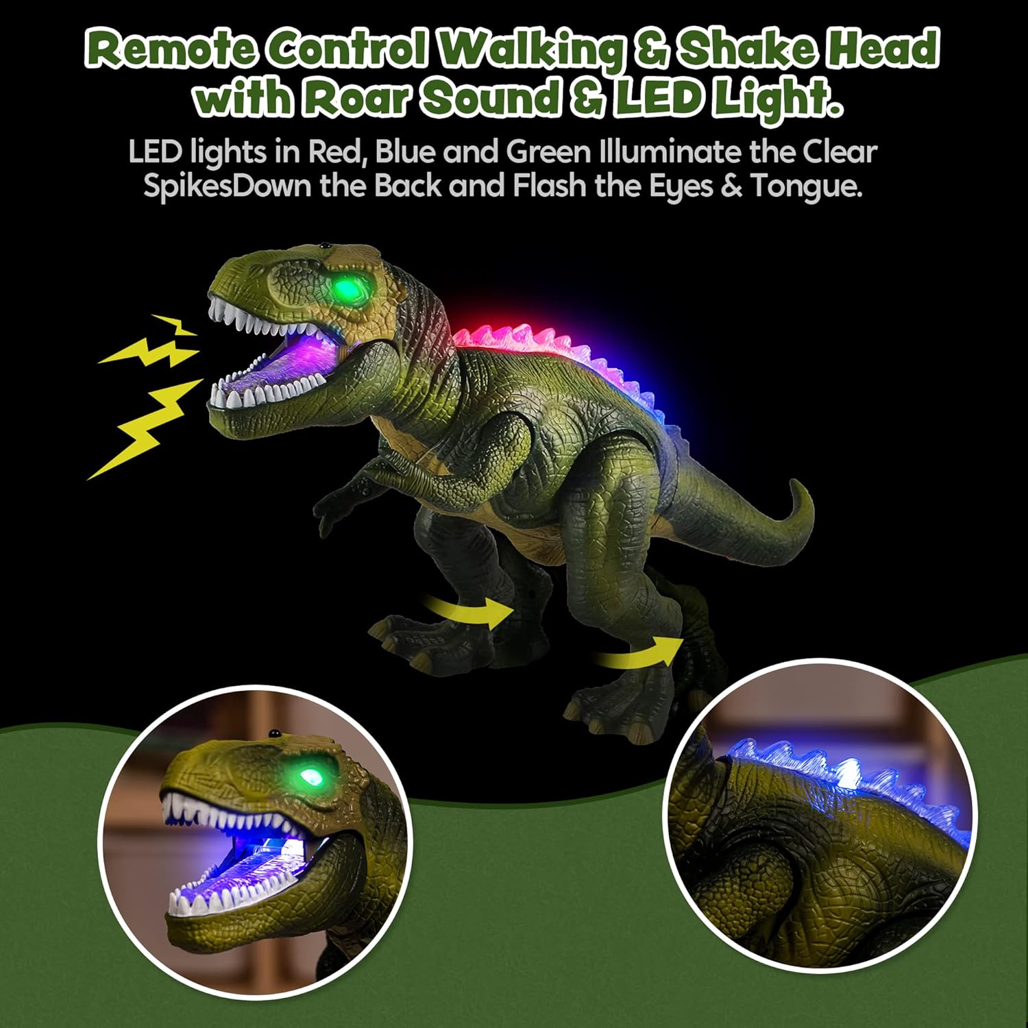 JOYIN LED Light Up Remote Control Dinosaur Walking and Roaring Realistic T-Rex Dinosaur Toys with Glowing Eyes, Walking Movement, Shaking Head For Toddlers Boys Girls-2