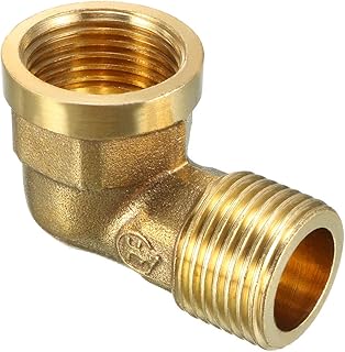 sourcing map Brass Elbow Pipe Fitting 90 Degree 1/2 BSP Male X 1/2 PT Female Coupler