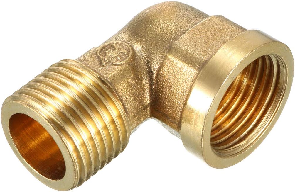 sourcing map Brass Elbow Pipe Fitting 90 Degree 1/2 BSP Male X 1/2 PT Female Coupler-2