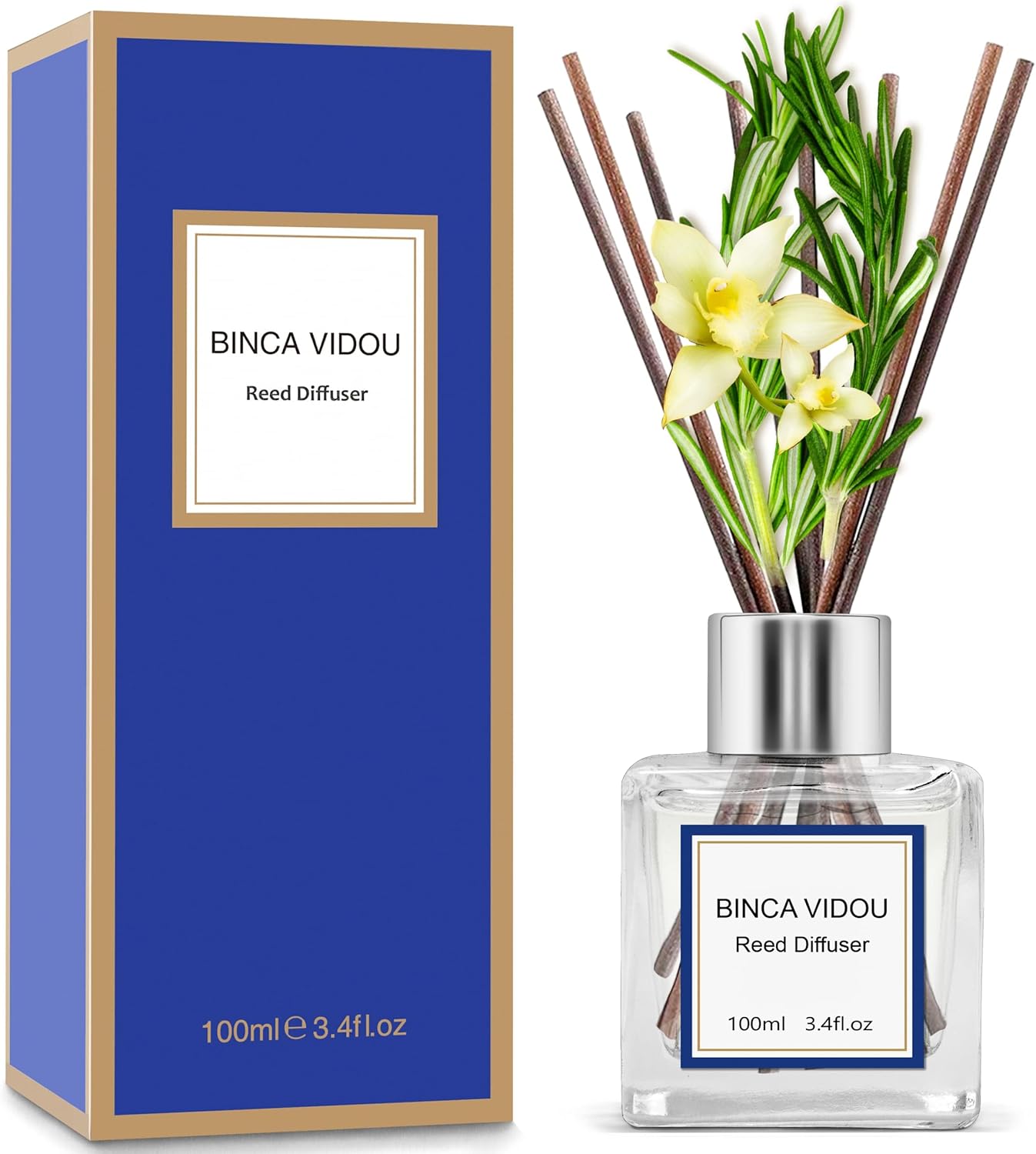 binca vidou Reed Diffuser Set, Mixed Fragrance of Bergamot, Vanilla, Lavender and Jasmine Reed Oil Diffusers for Bedroom Living Room Office Essential Oil Reed Diffuser for Stress Relief 100ml/3.4oz-0