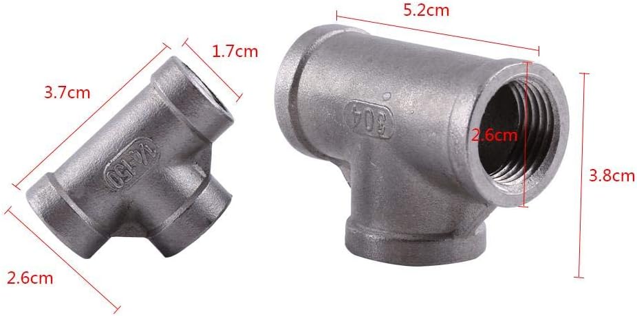 NPT Pipe Fitting 1/2'' 1/4'' 304 Stainless Steel Female Threaded Tee 3 Way Quick Connector(1/2" 52mm)-1