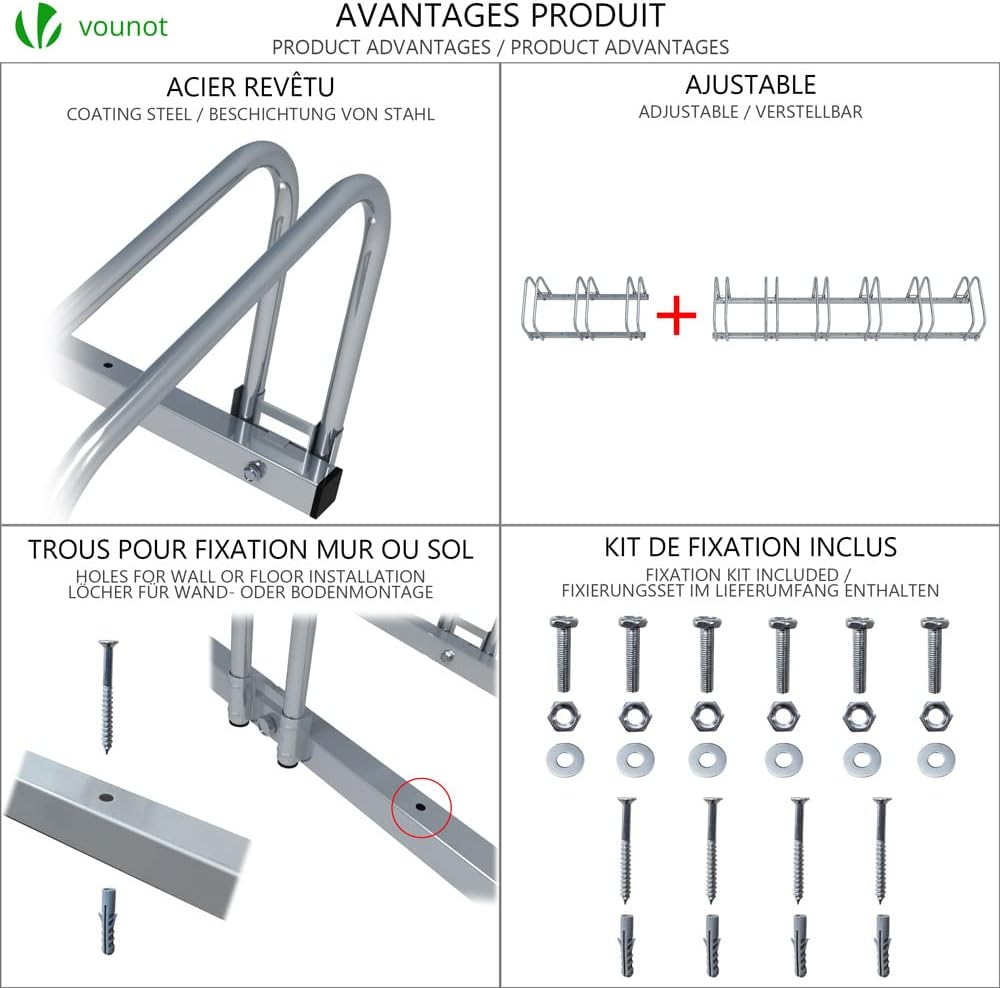 VOUNOT 3 Bike Stand Floor or Wall mounted bike rack for garage Bicycle Parking rack Cycle Storage Locking Stand-4