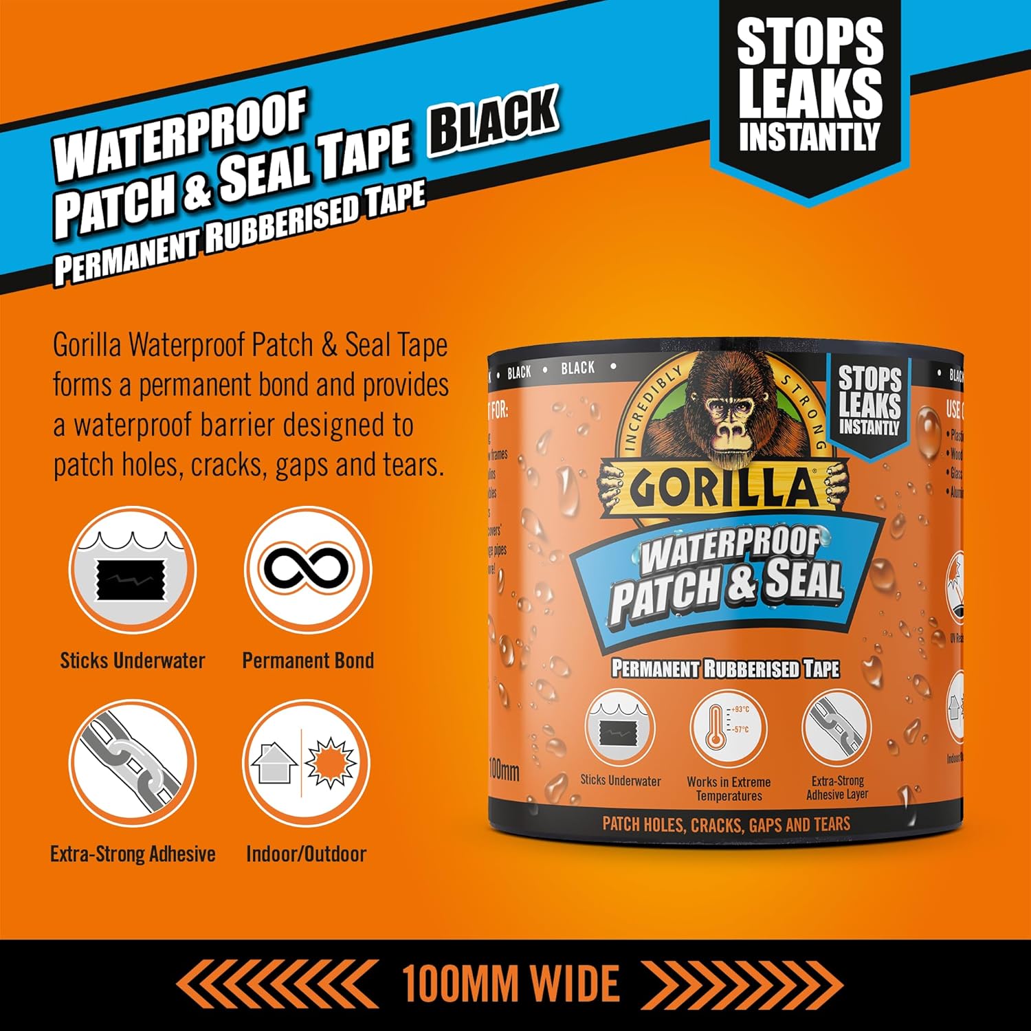 Gorilla Waterproof Patch & Seal Tape Black 3m-1